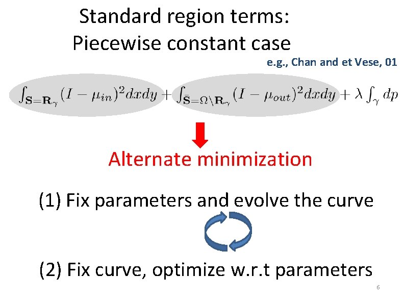 Standard region terms: Piecewise constant case e. g. , Chan and et Vese, 01