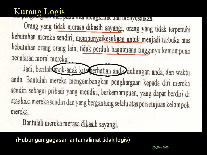 Kurang Logis (Hubungan gagasan antarkalimat tidak logis) SD, Nov 1993 