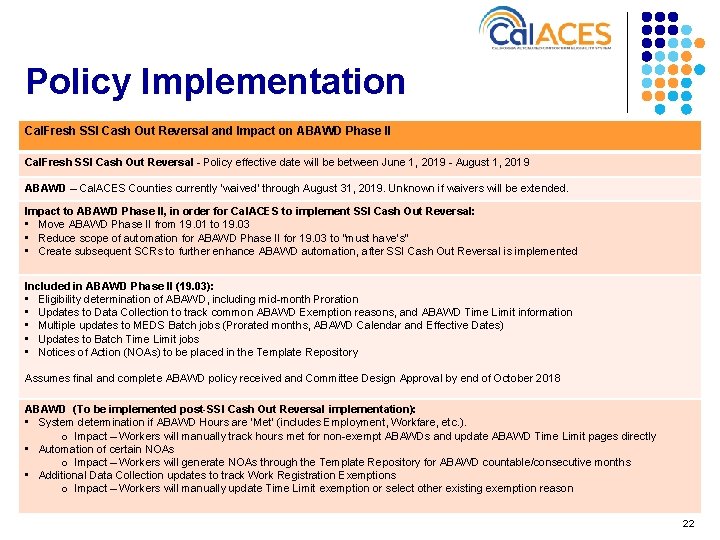 Policy Implementation Cal. Fresh SSI Cash Out Reversal and Impact on ABAWD Phase II