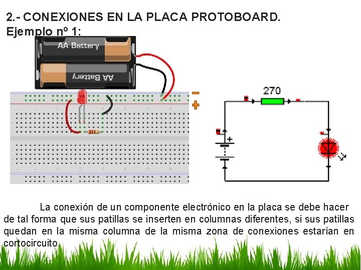2. - CONEXIONES EN LA PLACA PROTOBOARD. Ejemplo nº 1: La conexión de un