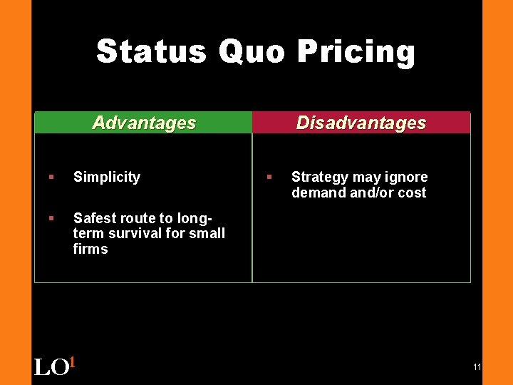 Status Quo Pricing Advantages § Simplicity § Safest route to longterm survival for small