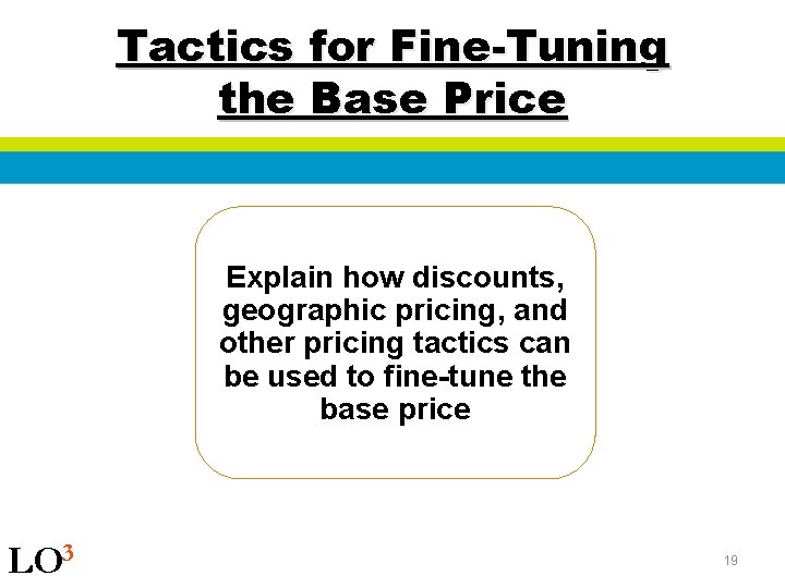 Tactics for Fine-Tuning the Base Price Explain how discounts, geographic pricing, and other pricing