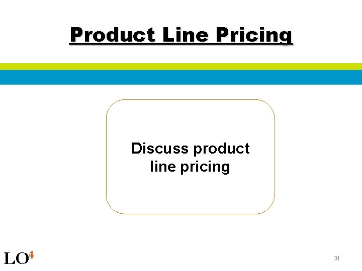 Product Line Pricing Discuss product line pricing LO 4 31 