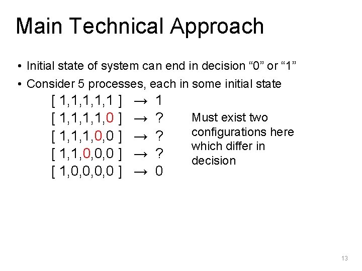 Main Technical Approach • Initial state of system can end in decision “ 0”