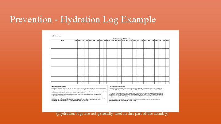 Prevention - Hydration Log Example (Hydration logs are not generally used in this part