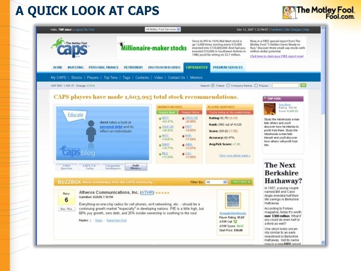 A QUICK LOOK AT CAPS A QUICK LOOK AT CAPS