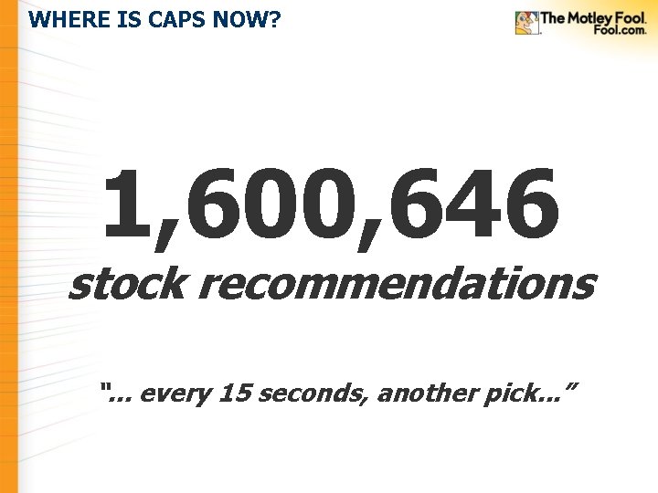 WHERE IS CAPS NOW? 1, 600, 646 stock recommendations “. . . every 15