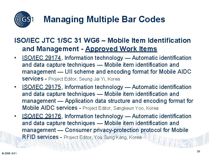 Managing Multiple Bar Codes ISO/IEC JTC 1/SC 31 WG 6 – Mobile Item Identification Managing Multiple Bar Codes ISO/IEC JTC 1/SC 31 WG 6 – Mobile Item Identification