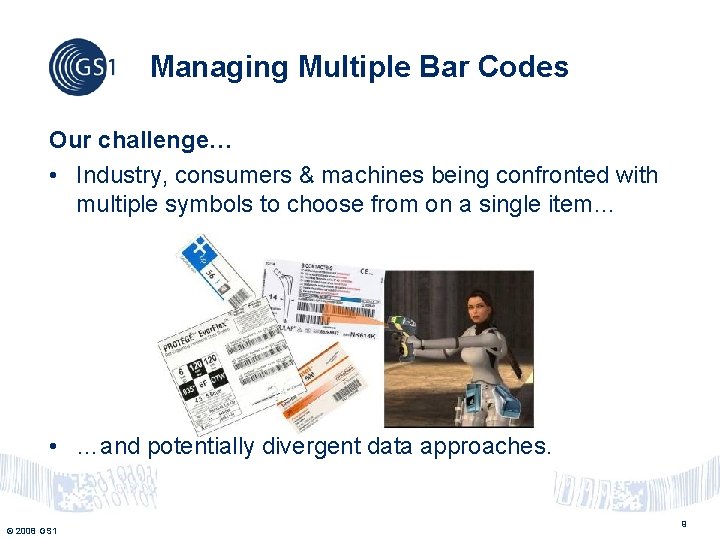 Managing Multiple Bar Codes Our challenge… • Industry, consumers & machines being confronted with Managing Multiple Bar Codes Our challenge… • Industry, consumers & machines being confronted with
