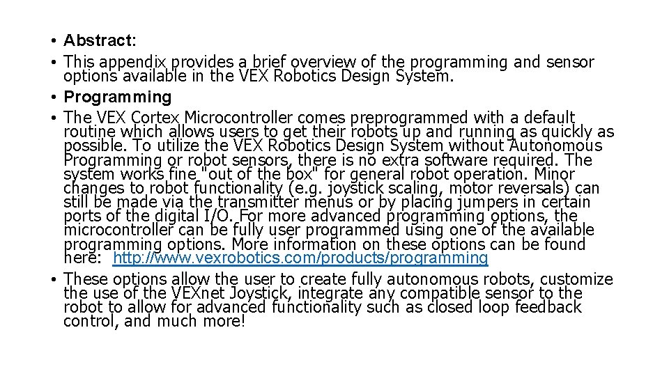  • Abstract: • This appendix provides a brief overview of the programming and