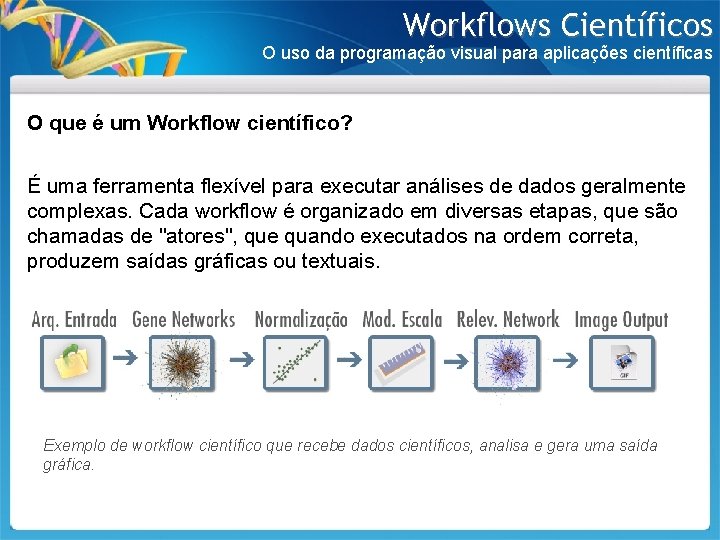 Workflows Científicos O uso da programação visual para aplicações científicas O que é um