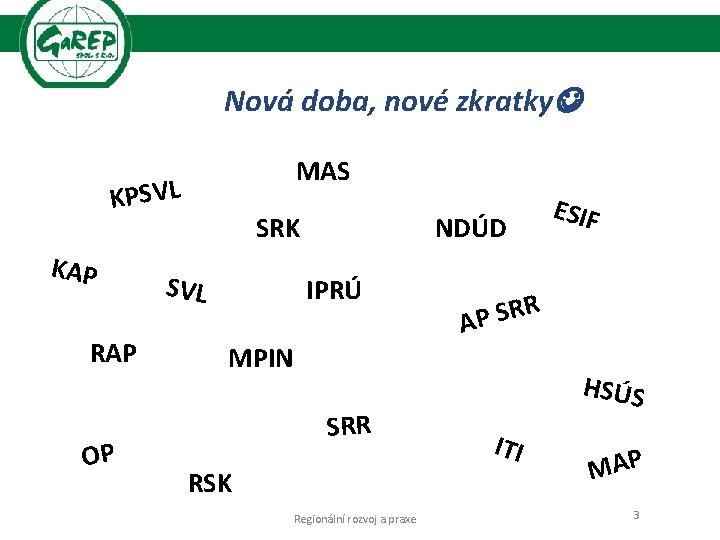 Nová doba, nové zkratky MAS KPSVL KAP RAP OP SRK SVL NDÚD IPRÚ R