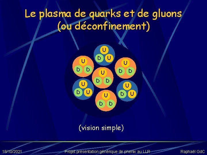 Le plasma de quarks et de gluons (ou déconfinement) U D D D U