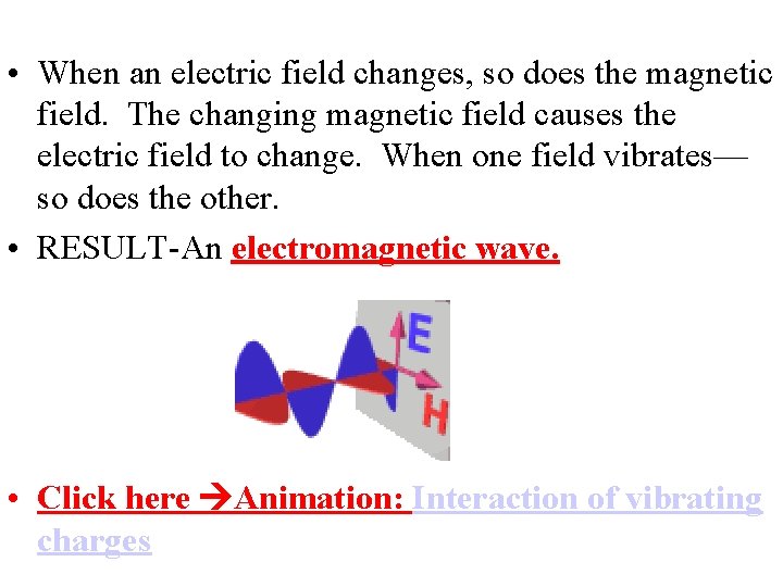  • When an electric field changes, so does the magnetic field. The changing