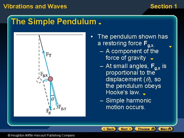 Vibrations and Waves Section 1 The Simple Pendulum • The pendulum shown has a