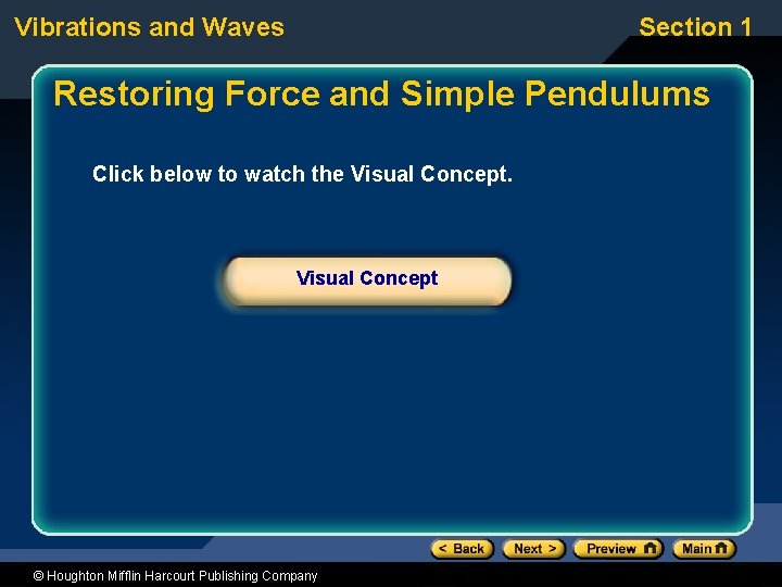 Vibrations and Waves Section 1 Restoring Force and Simple Pendulums Click below to watch