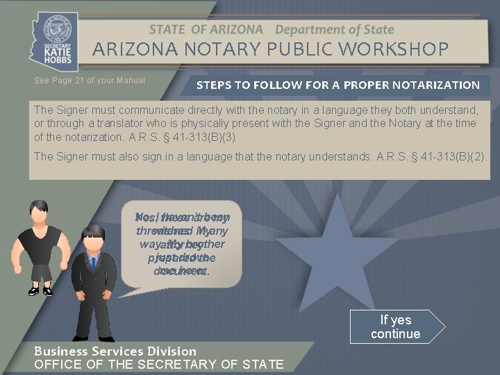 ARIZONA NOTARY PUBLIC WORKSHOP See Page 21 of your Manual STEPS TO FOLLOW FOR
