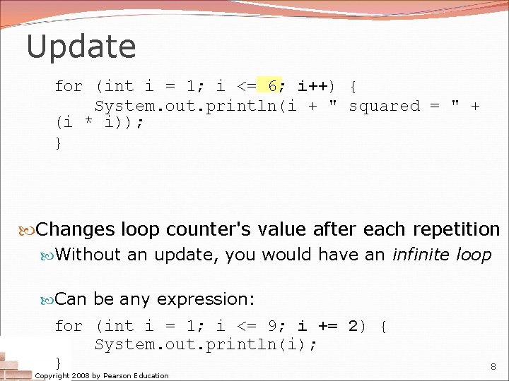 Update for (int i = 1; i <= 6; i++) { System. out. println(i Update for (int i = 1; i <= 6; i++) { System. out. println(i