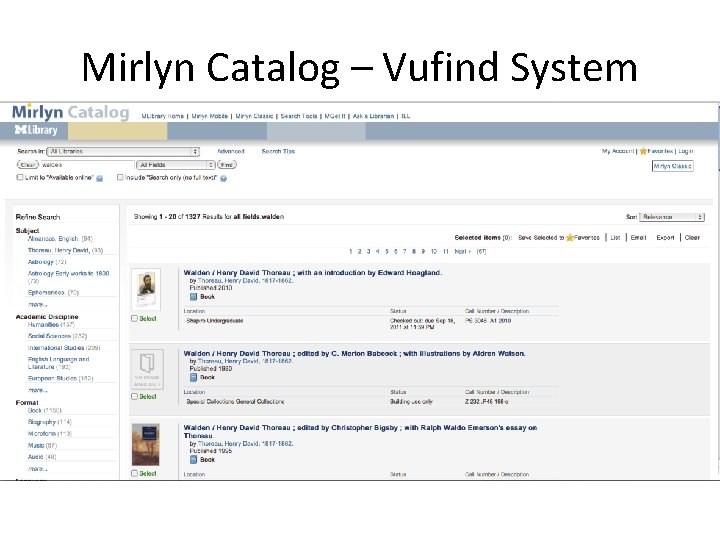Mirlyn Catalog – Vufind System 