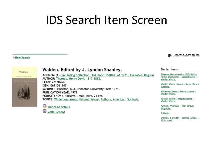 IDS Search Item Screen 