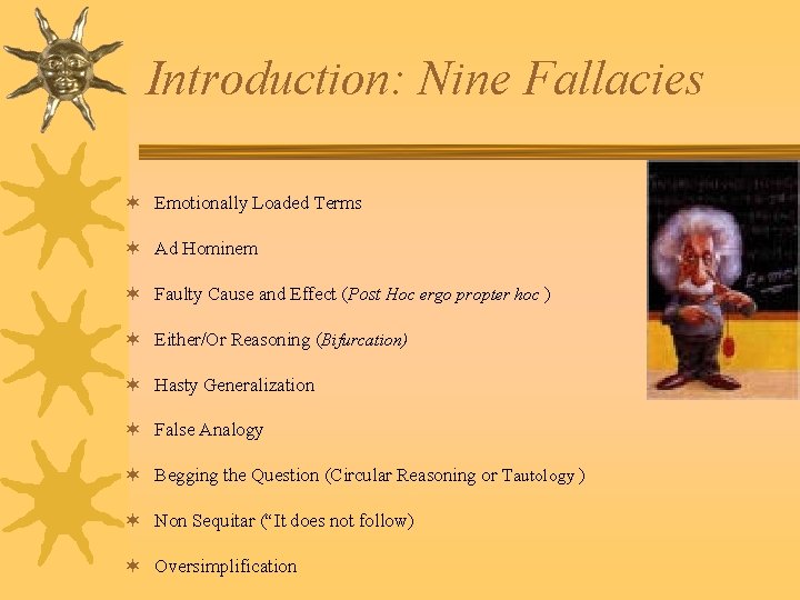 Introduction: Nine Fallacies ¬ Emotionally Loaded Terms ¬ Ad Hominem ¬ Faulty Cause and