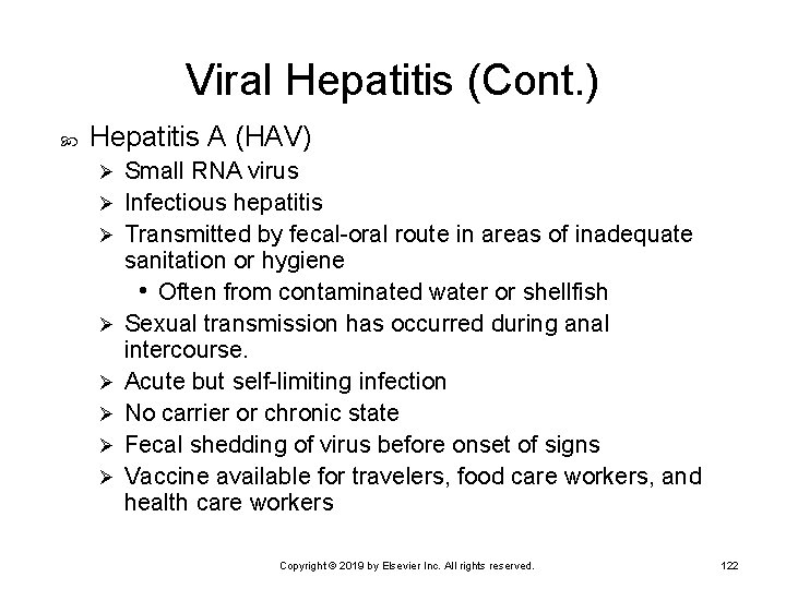 Viral Hepatitis (Cont. ) Hepatitis A (HAV) Ø Ø Ø Ø Small RNA virus