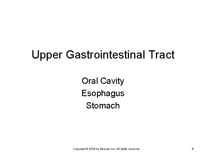 Upper Gastrointestinal Tract Oral Cavity Esophagus Stomach Copyright © 2019 by Elsevier Inc. All