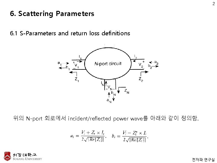 2 6. Scattering Parameters 6. 1 S-Parameters and return loss definitions 위의 N-port 회로에서