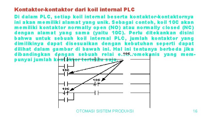 Kontaktor-kontaktor dari koil internal PLC Di dalam PLC, setiap koil internal beserta kontaktor-kontaktornya ini