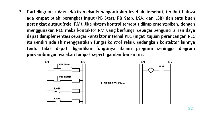 3. Dari diagram ladder elektromekanis pengontrolan level air tersebut, terlihat bahwa ada empat buah