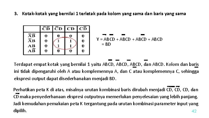 3. Kotak-kotak yang bernilai 1 terletak pada kolom yang sama dan baris yang sama