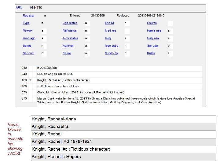 Name browse in authority file, showing conflict 