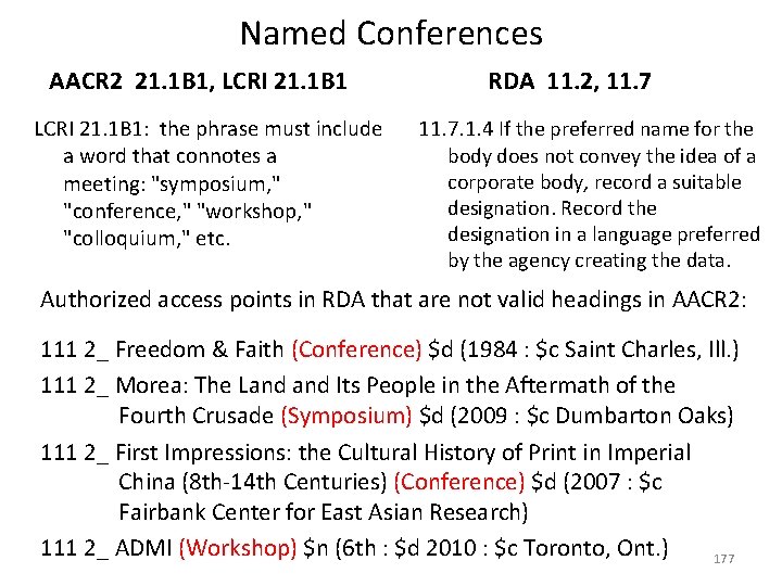 Named Conferences AACR 2 21. 1 B 1, LCRI 21. 1 B 1: the