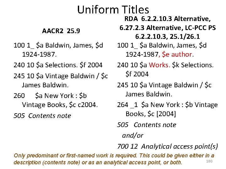 Uniform Titles AACR 2 25. 9 100 1_ $a Baldwin, James, $d 1924 -1987.