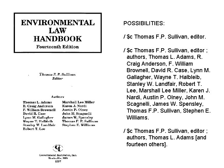 POSSIBILITIES: / $c Thomas F. P. Sullivan, editor ; authors, Thomas L. Adams, R.