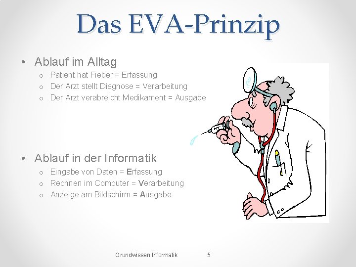 Das EVA-Prinzip • Ablauf im Alltag o Patient hat Fieber = Erfassung o Der