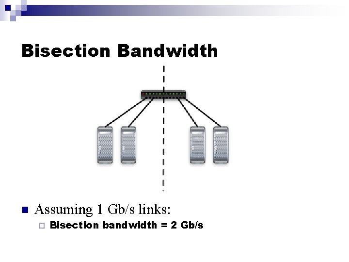 Bisection Bandwidth n Assuming 1 Gb/s links: ¨ Bisection bandwidth = 2 Gb/s 