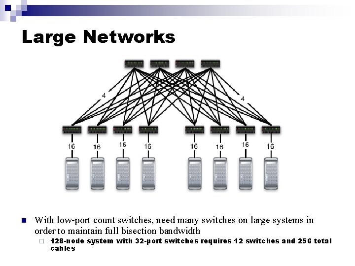 Large Networks n With low-port count switches, need many switches on large systems in