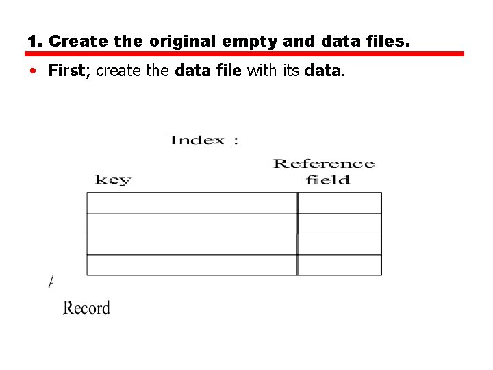 1. Create the original empty and data files. • First; create the data file