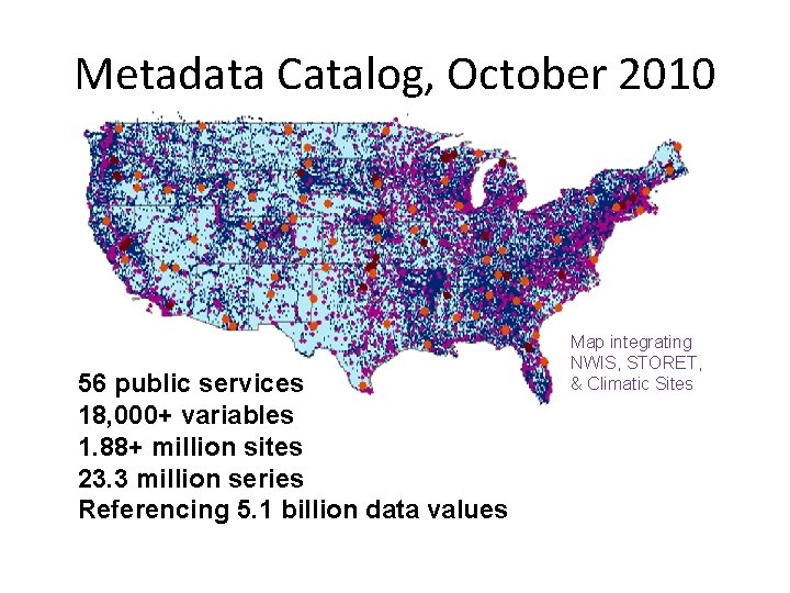 Metadata Catalog, October 2010 56 public services 18, 000+ variables 1. 88+ million sites