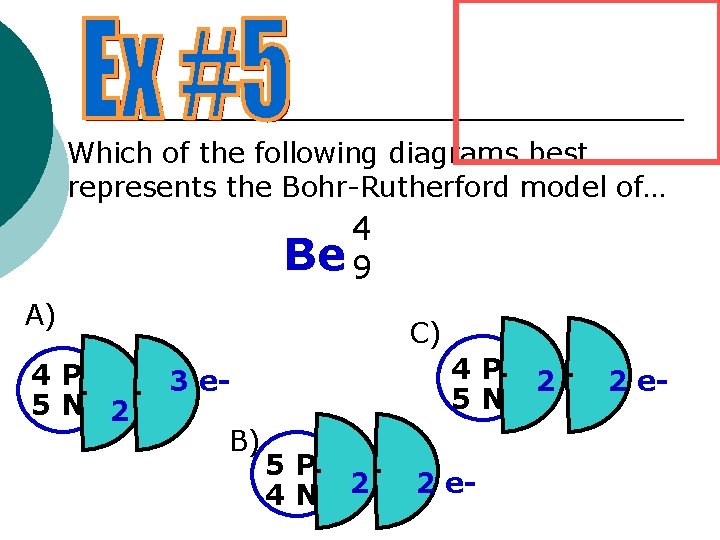 Which of the following diagrams best represents the Bohr-Rutherford model of… 4 Be 9