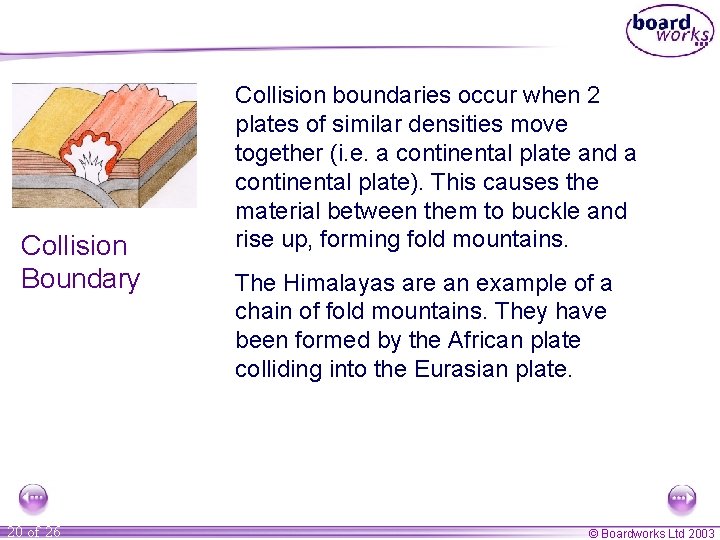 Collision Boundary 20 of 26 Collision boundaries occur when 2 plates of similar densities