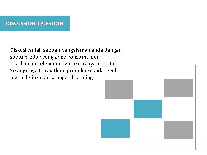 DISCUSSION QUESTION Diskusikanlah sebuah pengalaman anda dengan suatu produk yang anda konsumsi dan jelaskanlah