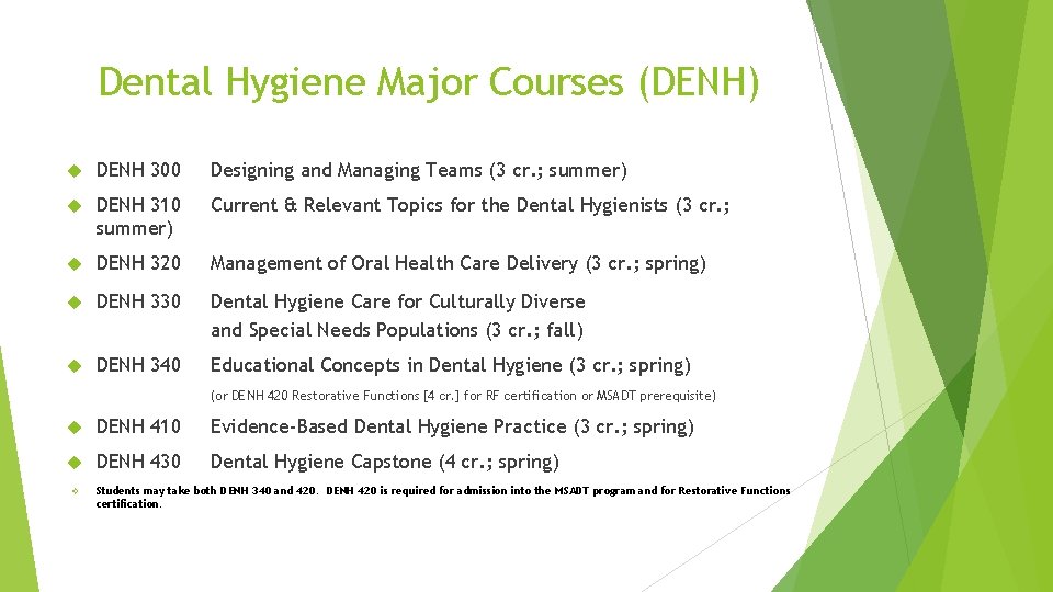 Dental Hygiene Major Courses (DENH) DENH 300 Designing and Managing Teams (3 cr. ;