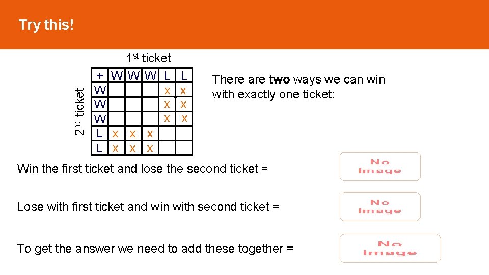 2 nd ticket Try this! + W W W L L 1 st ticket 2 nd ticket Try this! + W W W L L 1 st ticket