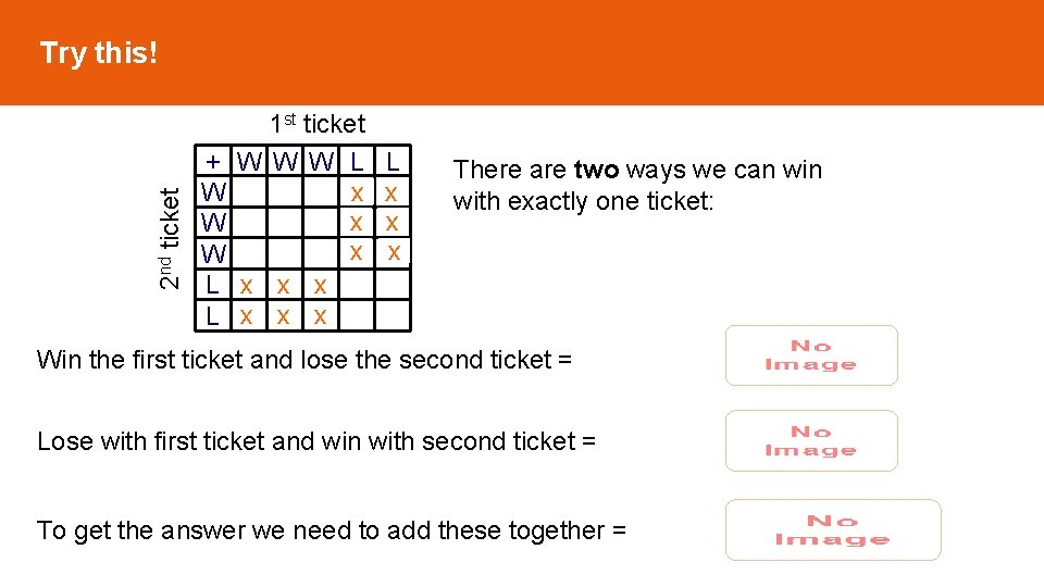 2 nd ticket Try this! + W W W L L 1 st ticket