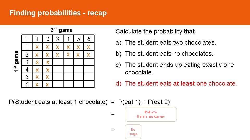 Finding probabilities - recap 1 st game 2 nd game + 1 2 3