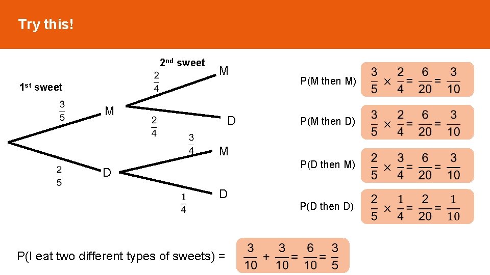 Try this! 2 nd sweet M 1 st sweet M D P(M then M)