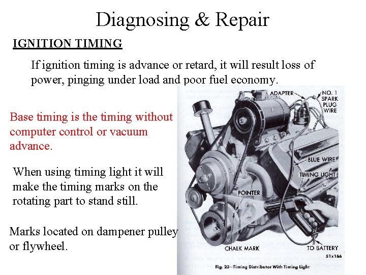 Diagnosing & Repair IGNITION TIMING If ignition timing is advance or retard, it will Diagnosing & Repair IGNITION TIMING If ignition timing is advance or retard, it will