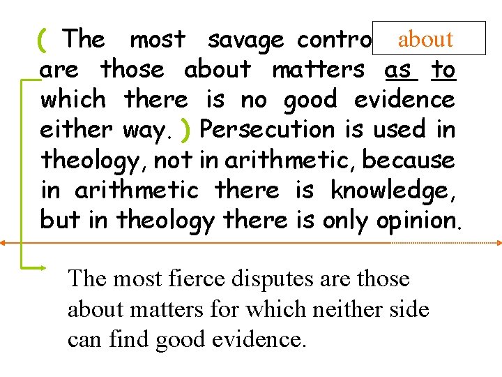 about ( The most savage controversies are those about matters as to which there